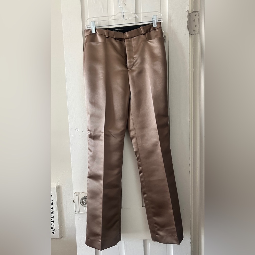 Club Monaco Cropped Satin Pants in Taupe